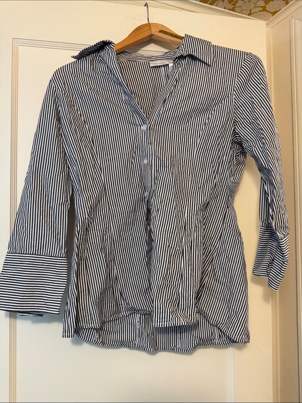 Harve Benard Navy and White Striped Button-Down Shirt